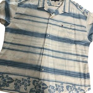 Tommy Hilfiger Blue and Cream Floral Men's Shirt